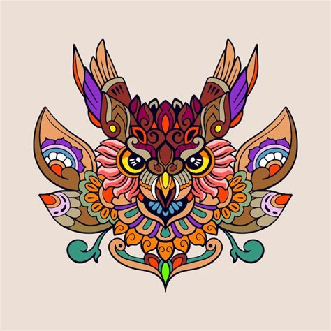 Arts Du Mandala Hibou Coloré Isolés Sur Fond Blanc Vecteur Premium