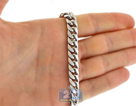 10k White Gold Puff Miami Cuban Link Mens Chain 9 Mm