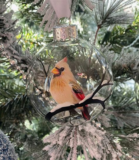 Cardinal Ornament Hand Painted Glass Holiday Christmas Tree Etsy