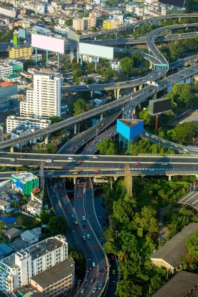 Aerial view of Bangkok city roads and traffic, Thailand Stock Photo by ...