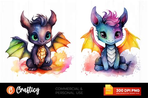 Watercolor Cute Rainbow Dragon Clipart Graphic By Crafticy · Creative