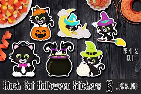 Halloween Stickers | Black Cat Halloween Printable Stickers