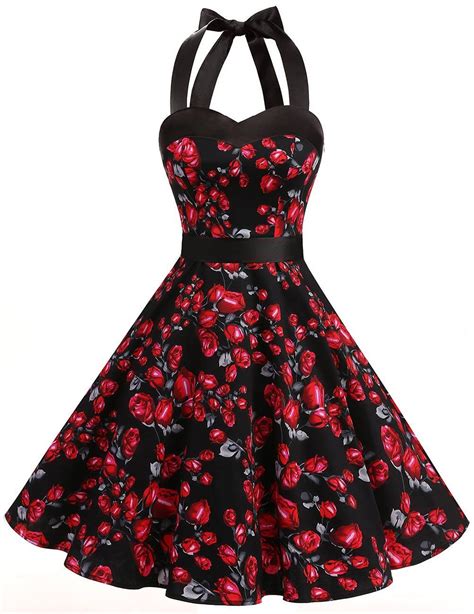 Dresstells Women Vintage 1950s Cocktail Party Dress Retro Halter Wedding Guest Pinup Swing Dress