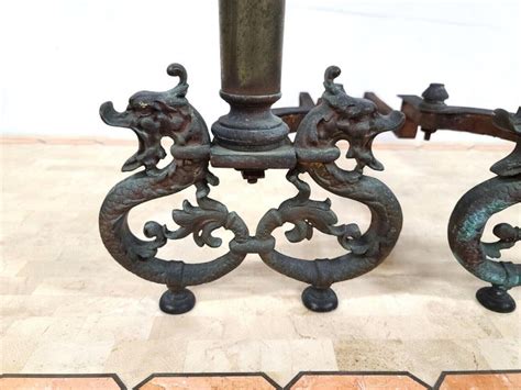 Antique Iron And Brass Dragons Fireplace Andirons A Pair For Sale At