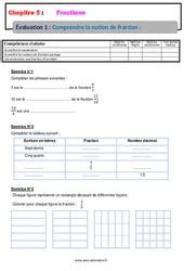 Evaluation Fractions 6ème Bilan et controle corrigé pdf à imprimer