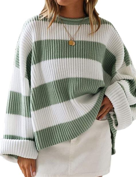 Leani Womens Color Block Striped Oversized Sweaters Long Sleeve