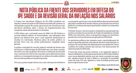 Nota PÚblica Da Frente Dos Servidores Em Defesa Do Ipe SaÚde E Da RevisÃo Geral Da InflaÇÃo Nos