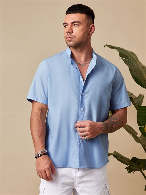 Extended Sizes Men Solid Button Up Shirt Mens Tops Men Men Casual