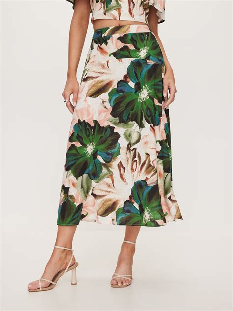 Faye Printed Midi Skirt Jade Statement Floral Dotti Online