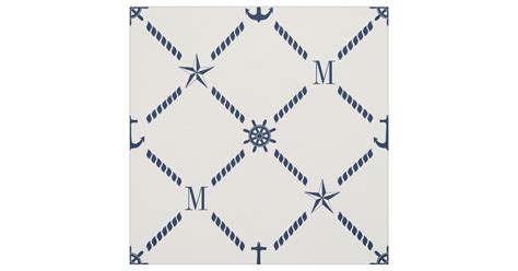 White And Blue Nautical Monogram Fabric Zazzle