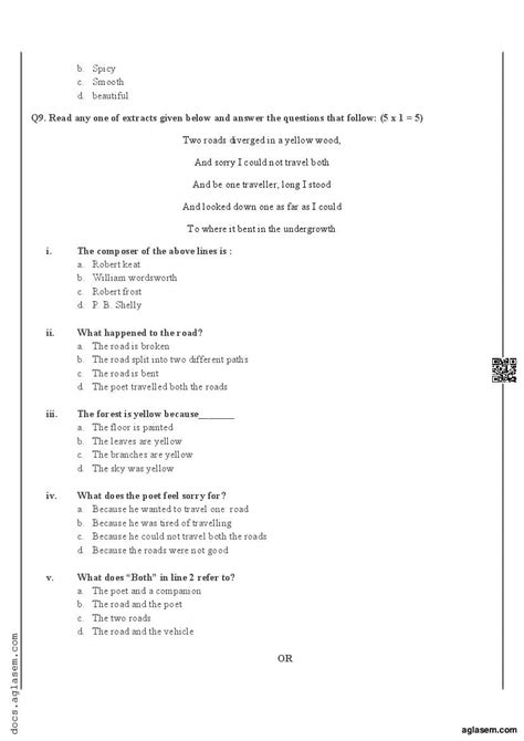 Class 9 English Mid Term Sample Paper 2024 Download Pt1 Term 1 Practice Paper Aglasem