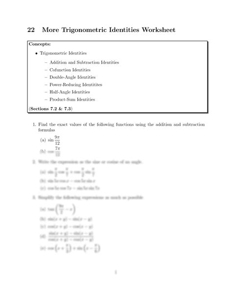 SOLUTION: More trigonometric identities worksheet - Studypool