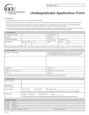 Fillable Online Gcu Ac GCU Undergraduate Application Form Glasgow