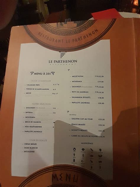 Menu Au Restaurant Le Parthenon Anderlecht Chaussee De Ninove