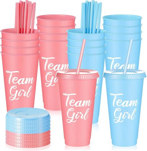 Uiifan 16 Pcs Gender Reveal Party Cups Reusable Gender Reveal Cup 24 Oz Plastic