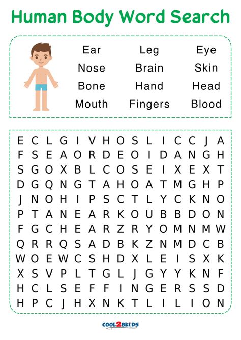 Printable Human Body Word Search Worksheets Library