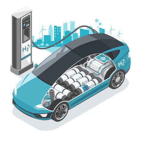 Green Hydrogen Fuel Cell Car Stop At Refual Charging Station Ecology Cut Inside Show H2 Storage