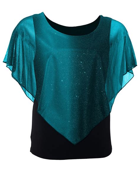 Evogues Plus Size Glitter Layered Look Poncho Top Teal Walmart