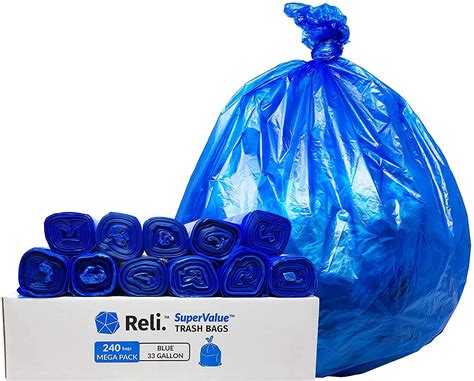 Reli 33 Gallon Recycling Bags 240 Bags Blue Recycling Trash Bags 30