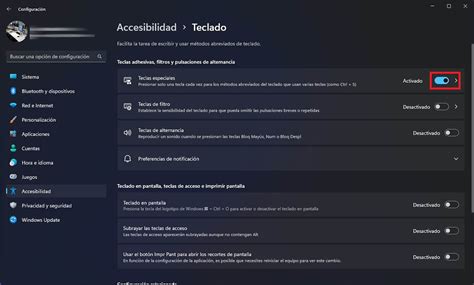 Cómo desactivar las Teclas especiales en Windows 11