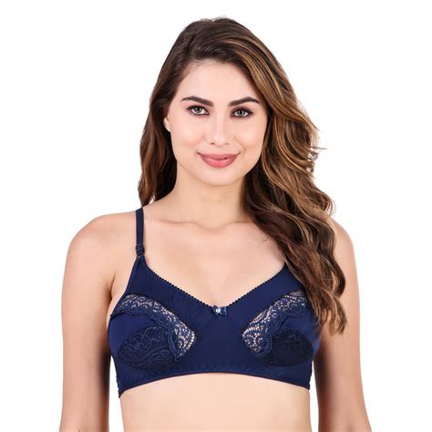 Cotton Blend Push Up Womes Half Net Stylish Bra Non Padded Navy Blue