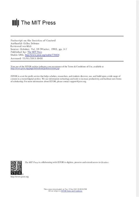 (PDF) Deleuze (1992) "Postscript on the Societies of Control" - DOKUMEN ...