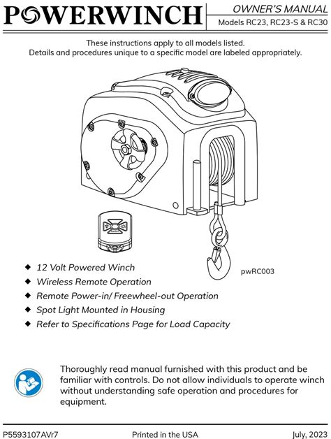 Powerwinch Rc23 Owner S Manual Pdf Download Manualslib