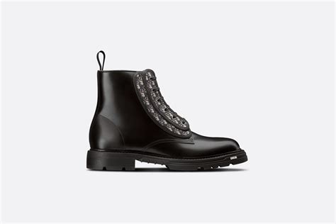 Dior Explorer Ii Laced Ankle Boot Black Polished Calfskin And Beige And