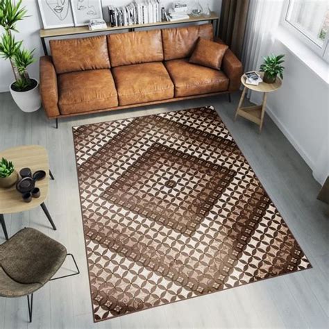 TAPISO Tango Tapis de Salon Chambre Ado Design Moderne Marron Crème