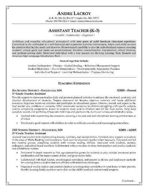 How To Write A Teacher Assistant Resume Teaching Assistant Resume Sample And Writing Guide [20