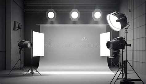 Professionele Fotostudio Met Verlichting En Achtergrond Stock