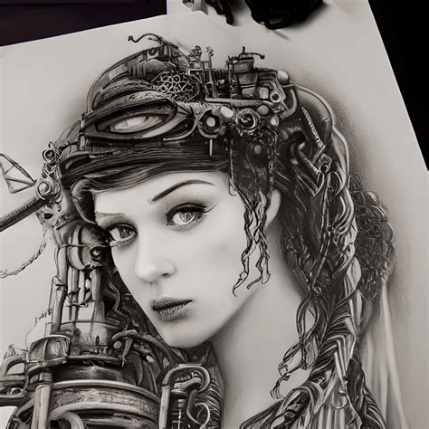 Pencil Drawing Of Steampunk Titanic Sinking In The Sea With A Water