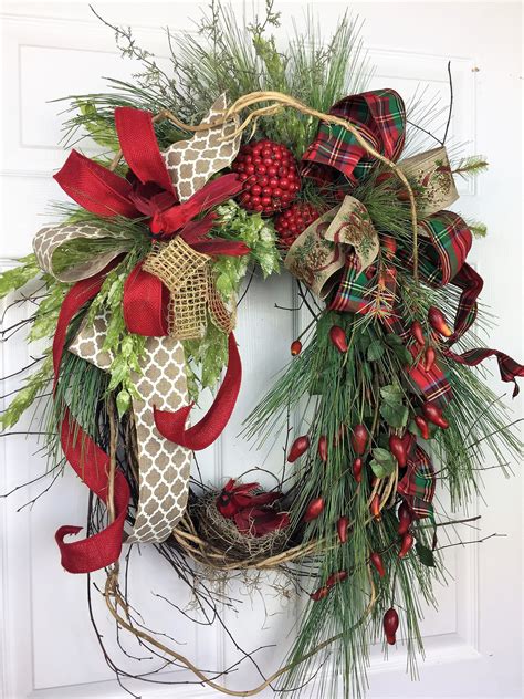 Christmas Birch Wreath Christmas Door Wreath Oval Wreath Cardinal W