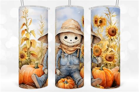 Scarecrow Sunflowers 20Oz Tumbler Wrap Graphic By TINTIN Design