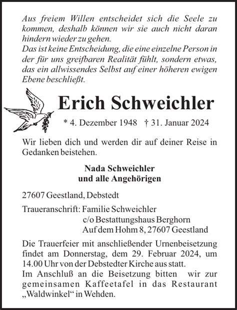 Erich Schweichler Gedenken Nordsee Zeitung