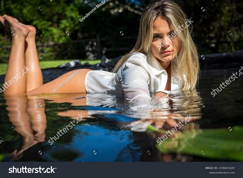 Gorgeous Blonde Model Poses Lingerie Outdoors Stock Photo Shutterstock