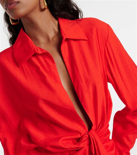 La Robe Bahia Draped Shirt Dress In Orange Jacquemus Mytheresa