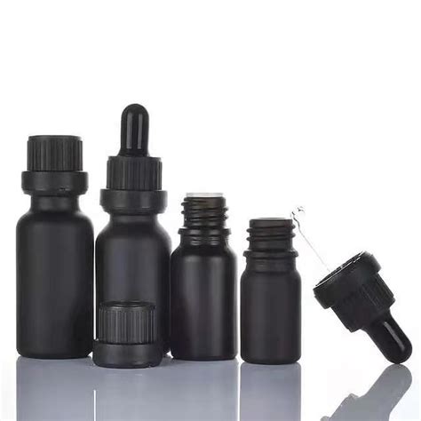 Frosted Matte Black Essential Oil Bottle With Dropper Screw Cap