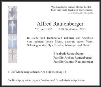 Alle Traueranzeigen F R Alfred Rautenberger Trauer Rp Online De