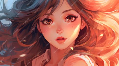 Premium Ai Image Anime Girl With Long Hair And Brown Eyes Looking At The Camera Generative Ai