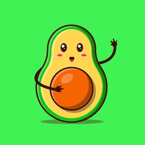 Lindo aguacate agitando la mano ilustración de dibujos animados