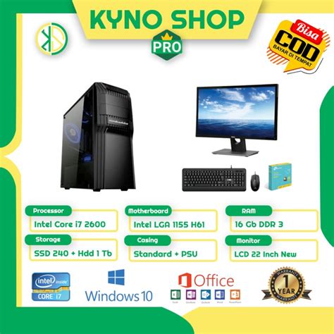 Jual Paket PC Rakitan Core I7 2600 Ram 16Gb SSD 240Gb HDD 1Tb LED 22