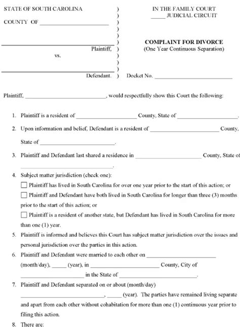 Free Printable South Carolina Divorce Papers Pdf And Word