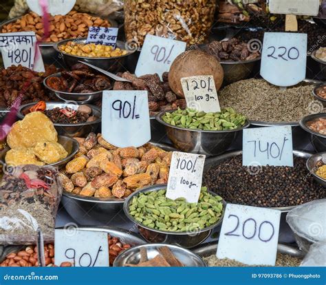 Selling Nuts And Dried Fruits At A Bazaar In India Stock Photo Image