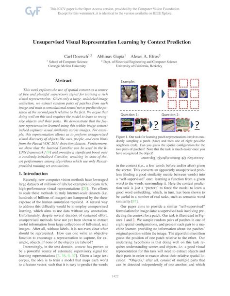 Pdf Unsupervised Visual Representation Learning By Context