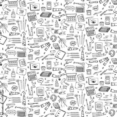 Hand Drawn Doodle Art And Craft Tools Icons Set Vector Illustration Art