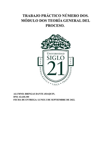 Tp Procesal Tp Teoria General Del Proceso Trabajo Pr Ctico