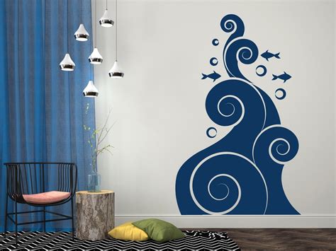 Wave Wall Decal Waves Wall Art Fish Decor Tidal Wave Designs Ocean