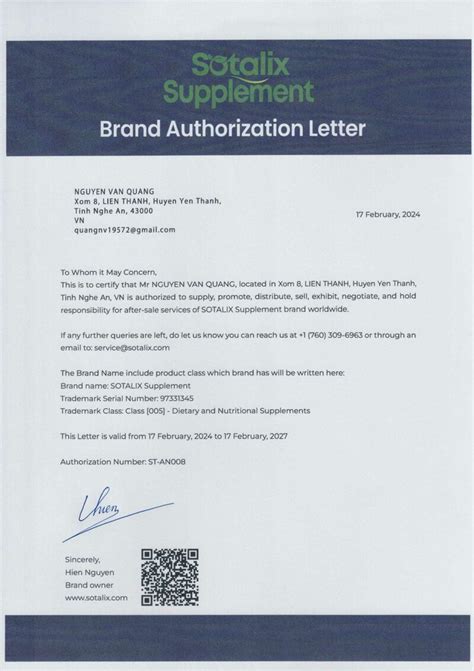 Brand Authorization Letter Sotalix Supplement