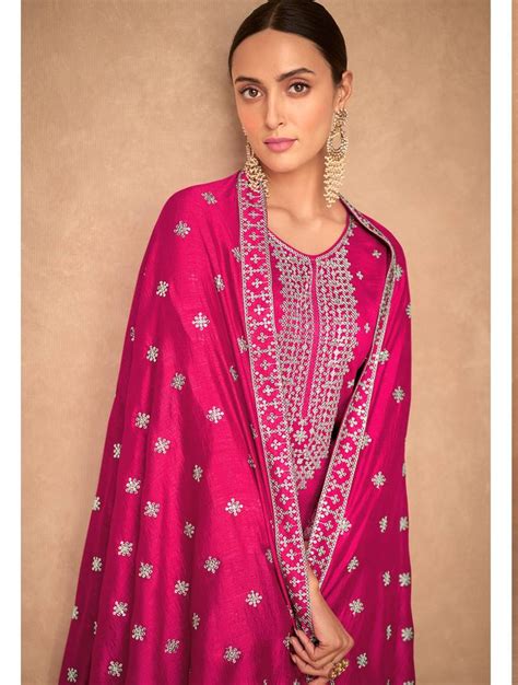 Rani Pink Embroidery Silk Blend Semi Stitch Churidar Suits Aarshi